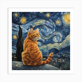 Starry Night Cat 8 Art Print