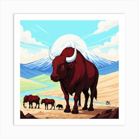 Bulls In The Desert 7 Art Print