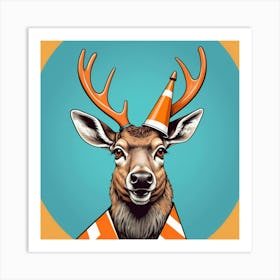 Deer In A Traffic Cone Art Print