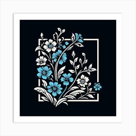 Blue Flowers In A Square Frame Art Print