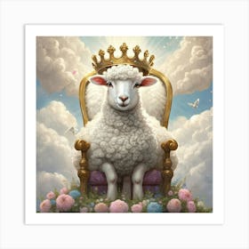 Lamb With A Crown On A Throne Art Print