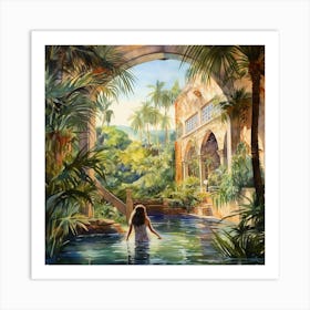 Woman In A Warm Pool Art Print