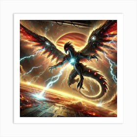 A Sci Fi Depiction Of Voltros, The Thunder Phoenix Lightning Dive Art Print