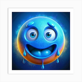 Blue Emoji With Dripping Tears Of Joy Art Print