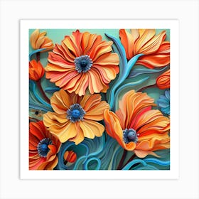 3d Paper Flowers Art Print