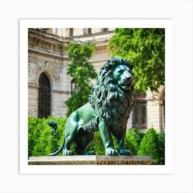 Lion Statue In Front Of A Building 1 Art Print