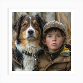 Portrait Of A Boy And His Dog Art Print