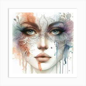 Woman With A Mask Art Print