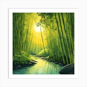 A Stream In A Bamboo Forest At Sun Rise Square Composition 354 Art Print