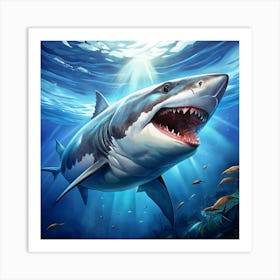 Great White Shark Swimming Through Blue Water Art Print