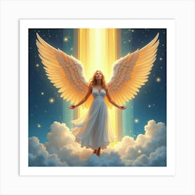 Angel In Celestial Palace, Watercolor, Radiant And Colorful 1 Art Print