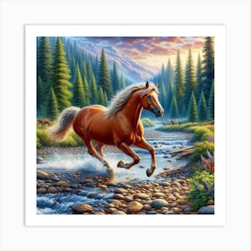 Horse Running In The Stream Art Print