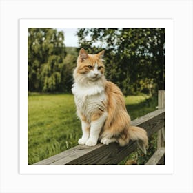 Orange Tabby Cat Sitting On Fence Art Print