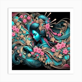 Japan Traditional Geisha Illustration By Ad 148 Art Print