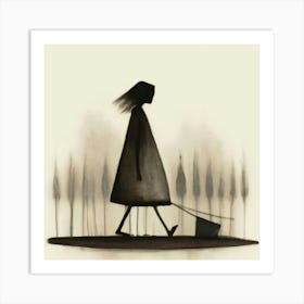 Woman Walking A Dog Art Print