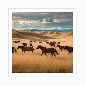 Golden Prairie: Where Wild Mustangs Roam Beneath Endless Skies 1 Art Print