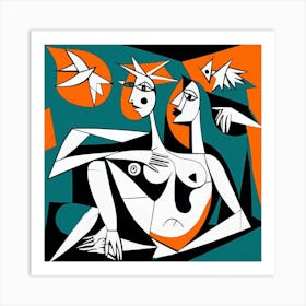 Woman And A Bird Art Print