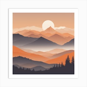 Misty mountains background in orange tone 101 Art Print