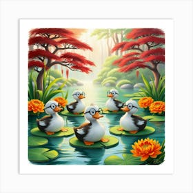 Ducks In A Pond 3 Art Print