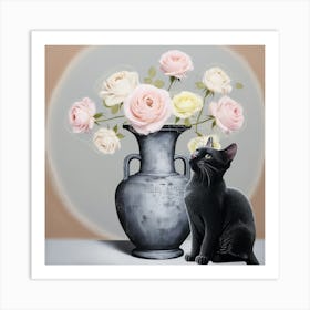 Flower & Cat Art Print