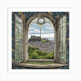 Window View Of Edinburgh Scotland In The Style Of William Morris 3 Art Print