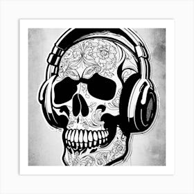 Skull With Headphones 140 Art Print