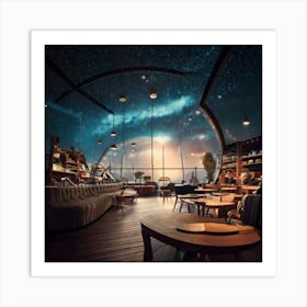 Firefly Nordic Style, Coffee Shop, Spaceship, Galley, Galaxy, Hyper Realistic, Futuristic, Scandinav (2) Art Print