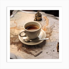 Coffee On A Map Art Print