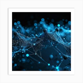 Blueish Abstract Network Of Interlinked Nodes Floating In Three Dimensional Space Showcasing Futuri (4) Art Print