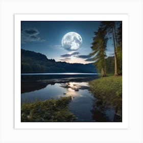 Full Moon Over Lake 1 Art Print