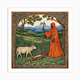 Shepherd And His Sheep Art Print