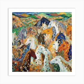 Horses In The Field Art Print