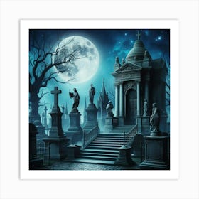 Cemetery At Night Stock Photo Art Print