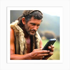 Man Using A Cell Phone Art Print