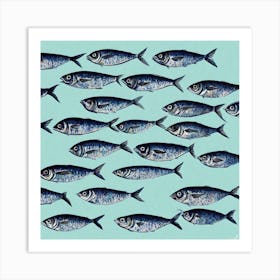 Sardines On Blue Art Print