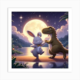 Dinosaur And Bunny 1 Art Print