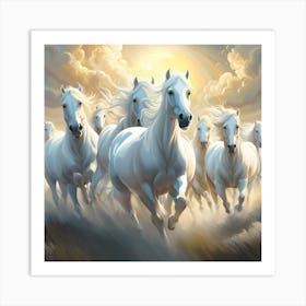 A Herd Of White Horses Portrait Art Print