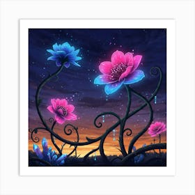 Lotus Flowers At Night Poster