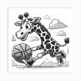 Giraffe Playing Basketball Art Print