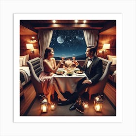 Romantic Dinner On A Train Art Print