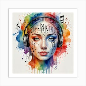 Music Girl With Headphones Art Print