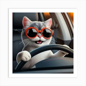 Cat Driving Car Art Print