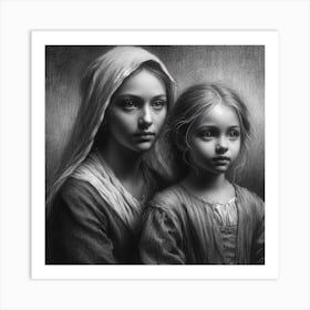 Two Sisters In Black And White Art Print