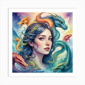 Dragons And Mermaids Art Print