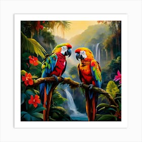 Two Parrots In The Jungle art print 2 Art Print