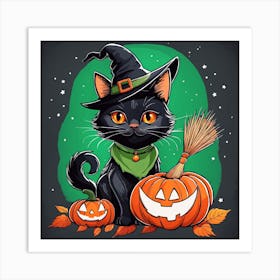 Cute Cat Halloween Pumpkin (16) Art Print