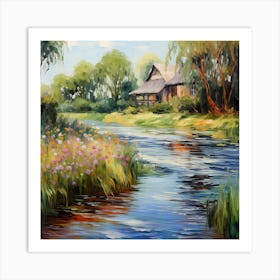 Azure Dreamscape: Monet's Riverside Rhapsody Art Print