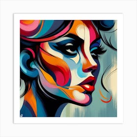 Bold Portrait: A Bold and Colorful Abstract Painting of a Woman’s Face with Exaggerated Features and Expressive Brush Strokes Art Print