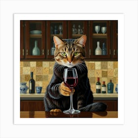 Default Wine For One Cat Drinking Wine 1 Kitchen Kitchen Dinin 2 Art Print