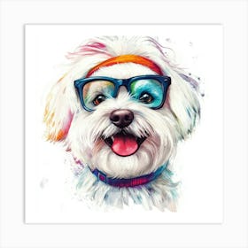 Dog With Glasses 25 Art Print